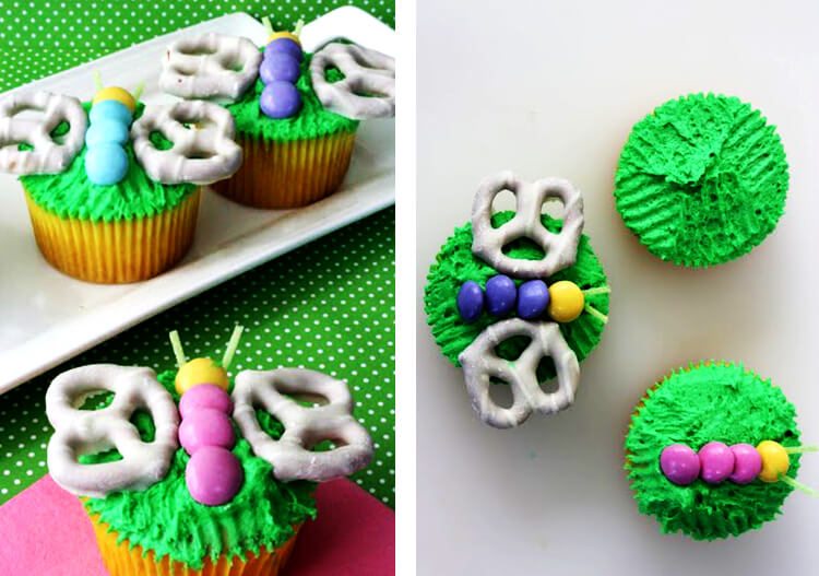 cupcakes with pretzel butterfly decoration