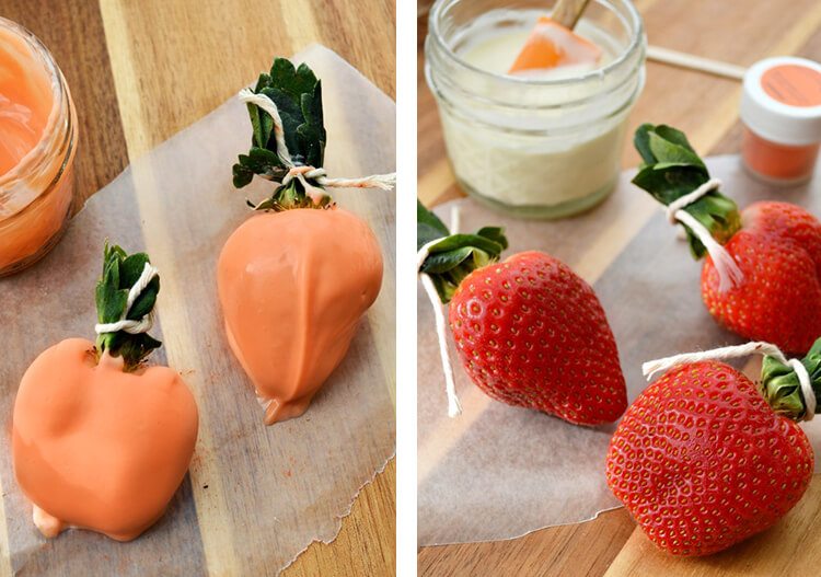 chocolate-covered berries made to look like carrots