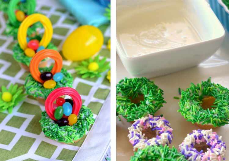 cookie cups with frosting, sprinkles, and candy