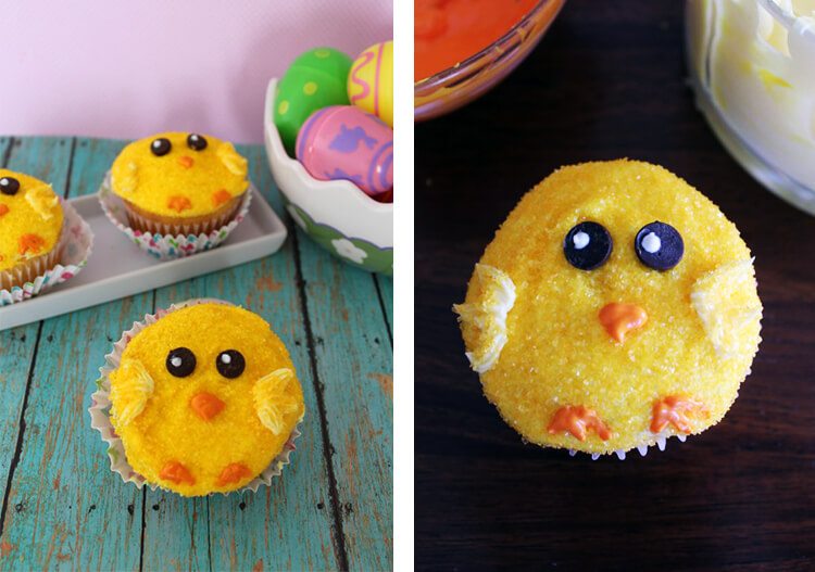 yellow cupcakes decorated as chicks