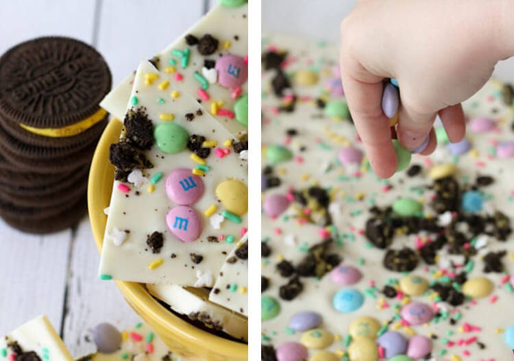 vanilla bark with oreo cookies and candy