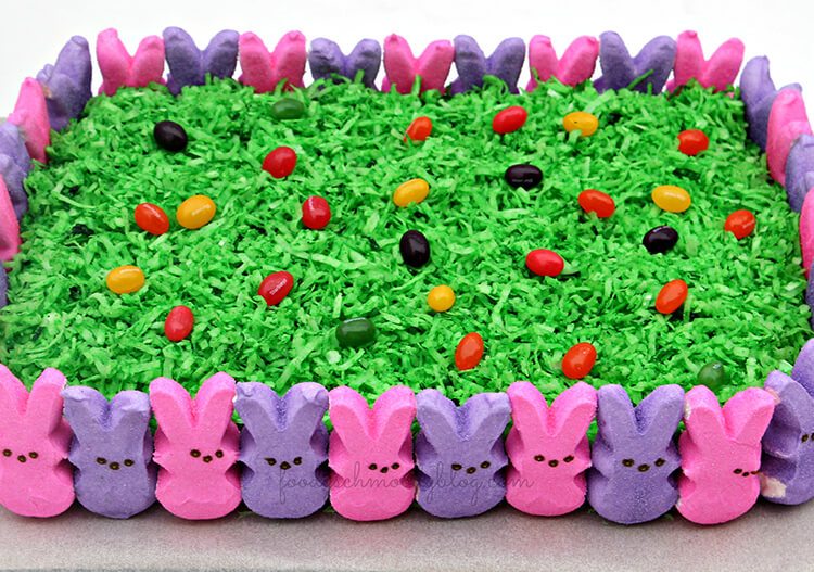 Easter cake with cocnut grass and Peeps