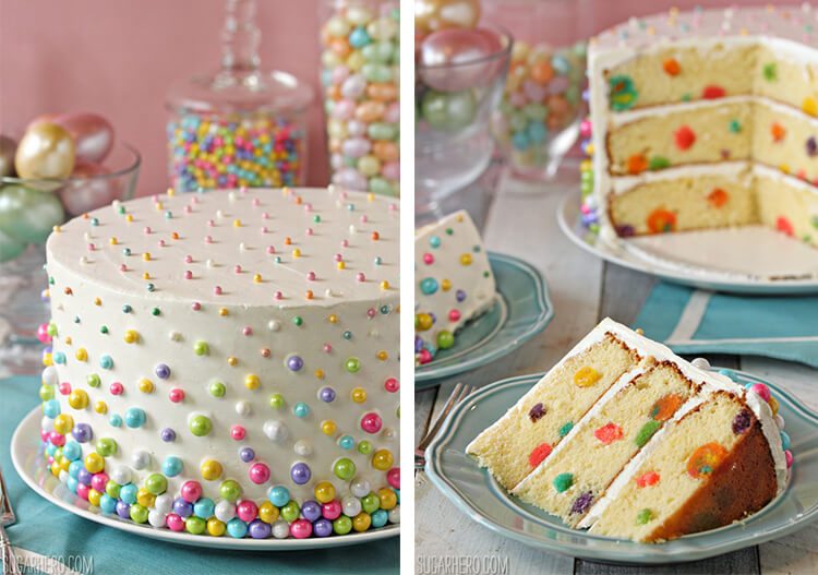 cake with sugar pearl decorations