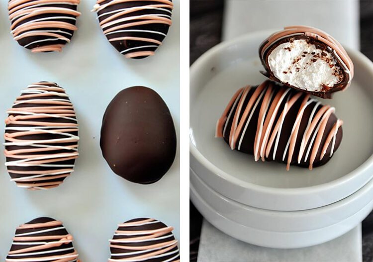 egg-shaped marshmallows dipped in chocolate