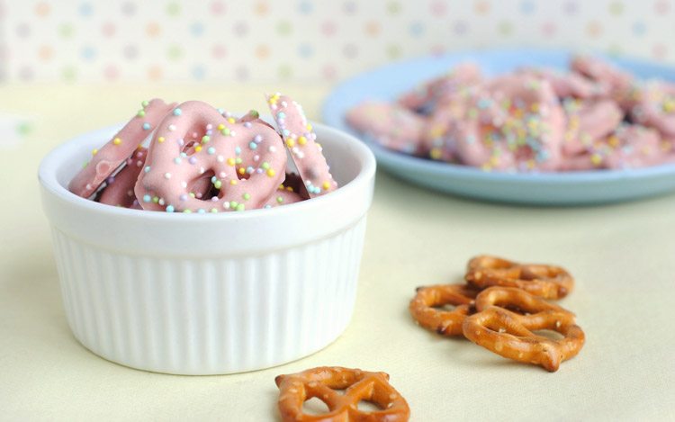pink chocolate covered pretzels