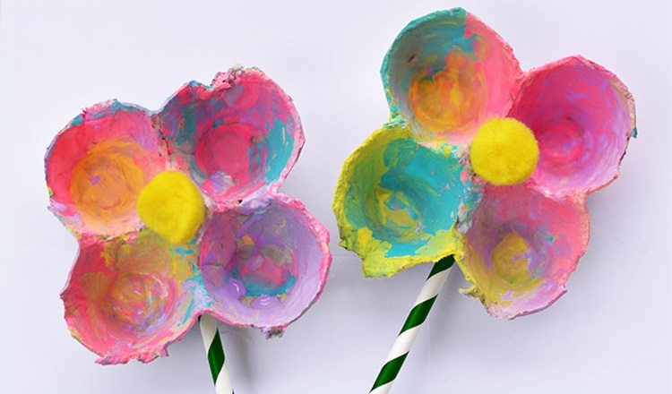 painted flowers made from egg cartons