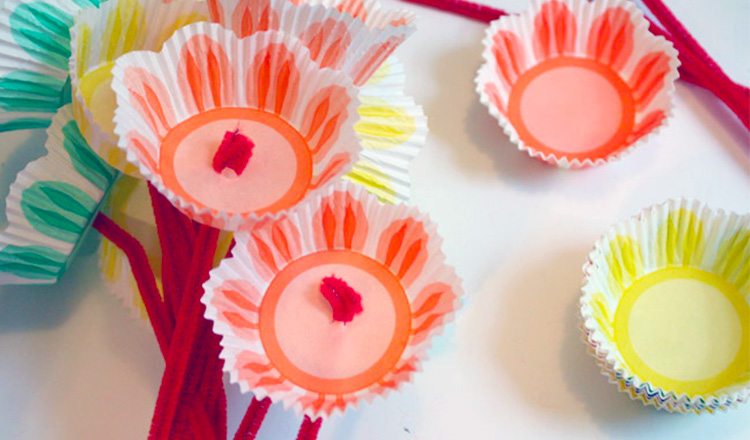 fake flowers made from cupcake liners