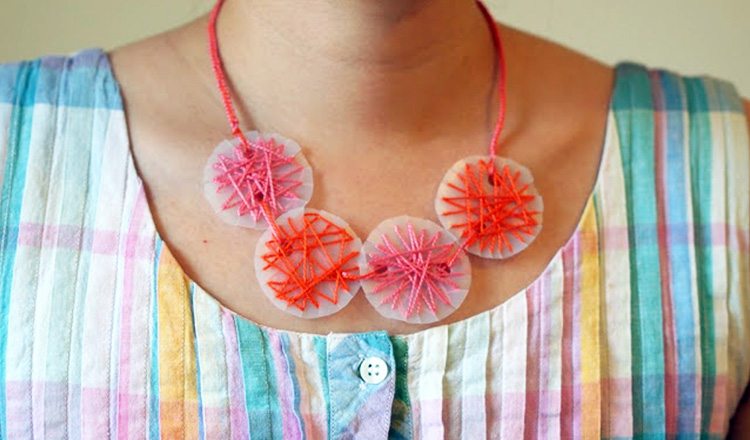 necklace made from string and plastic milk jug