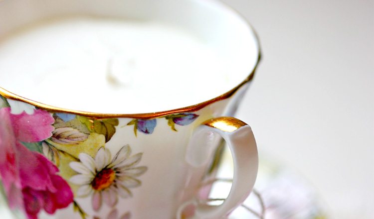 homemade candles poured into teacups